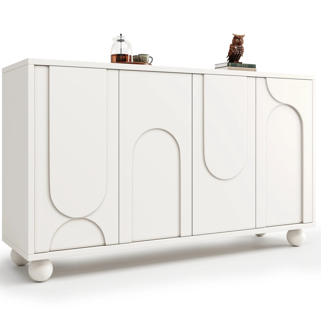 Credenza 120x35x71 cm con ante; MDF e gambe in legno di pino; bianco