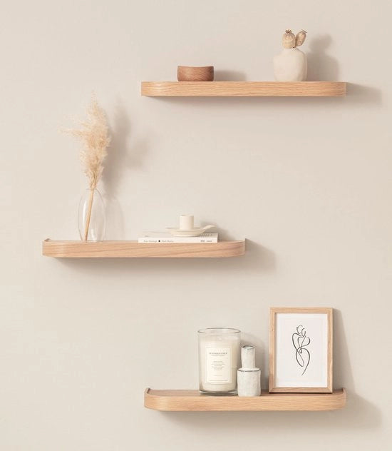 Set di pannelli per parete 'Toke' | 3 Pannelli appesi in finitura in legno reale | Pannello in legno galleggiante come decorazione per parete e spazio di stoccaggio per bagno, soggiorno, cucina, camera da letto e altro | Rovere, Bianco