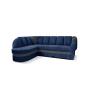 Divano angolare sinistro convertibile BENANA 250 cm blu scuro e grigio con contenitore