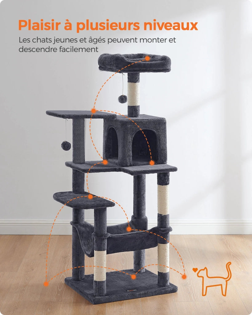 Albero per gatti con amaca e torre da gioco 143 cm grigio antracite 12_0003846