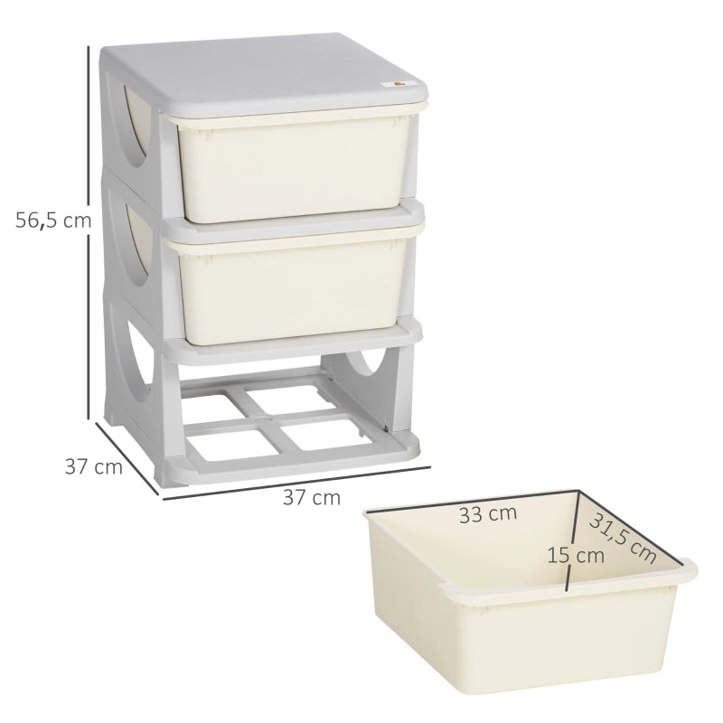 Contenitore per bambini con 3 cassetti estraibili, plastica, 37 x 37 x 56,5 cm, bianco crema