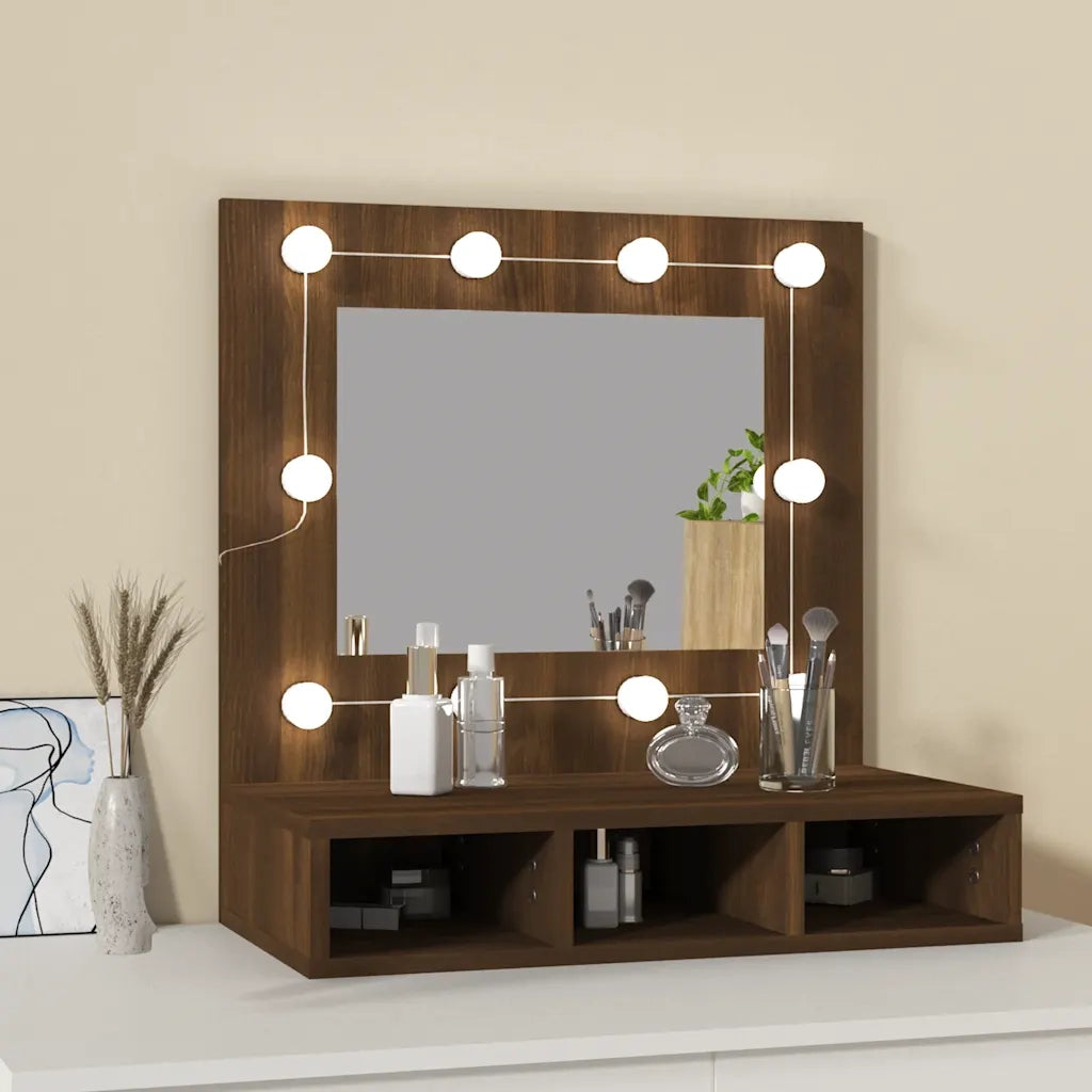 Mobile a Specchio con LED-Armadietto a Specchio Rovere Marrone 60x31,5x62 cm