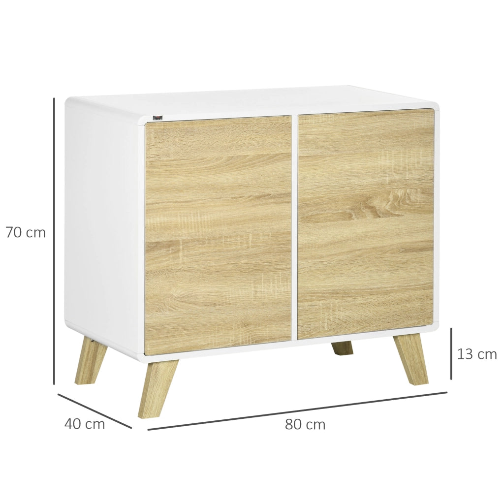 Easycomfort Mobile Multiuso con 2 Ante a Pressione e Mensole Regolabili in Legno, 80x40x70cm, Bianco e Quercia