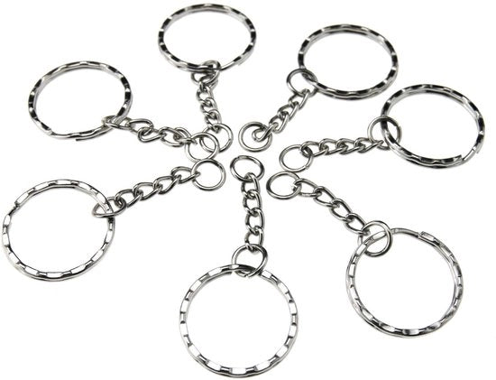 Sistema di chiusura 50 pezzi - Anello di chiusura con catena - Argentato - Diametro 25 mm - Hanger per chiave rimovibile - Materiale acciaio