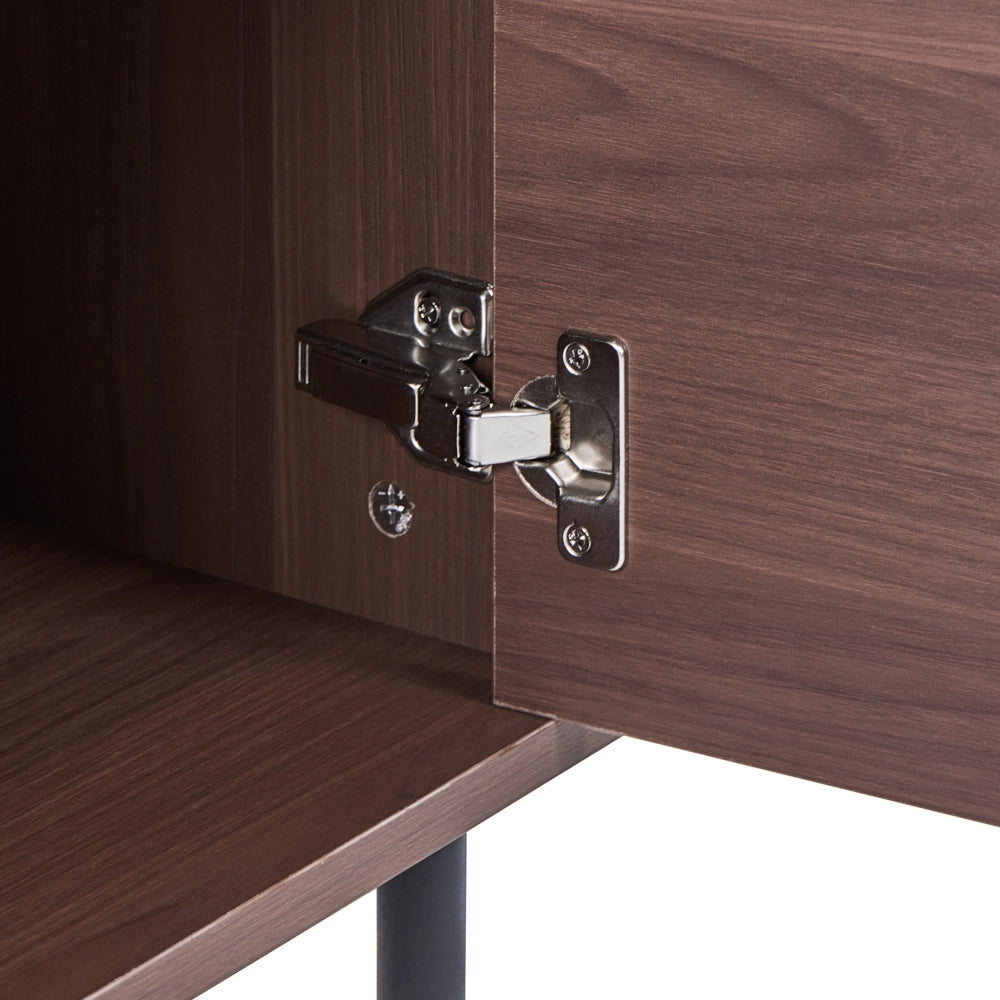 Credenza a 3 ante in truciolato marrone scuro con gambe in metallo nero mobile indipendente con ripiani mobile contenitore per la casa