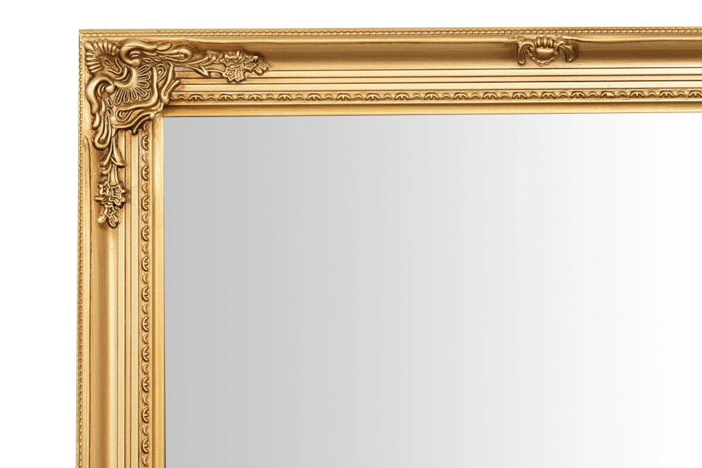 Biscottini Specchio Specchiera da parete e appendere verticale/orizzontale L73xPR4xH133 cm finitura foglia oro anticato.