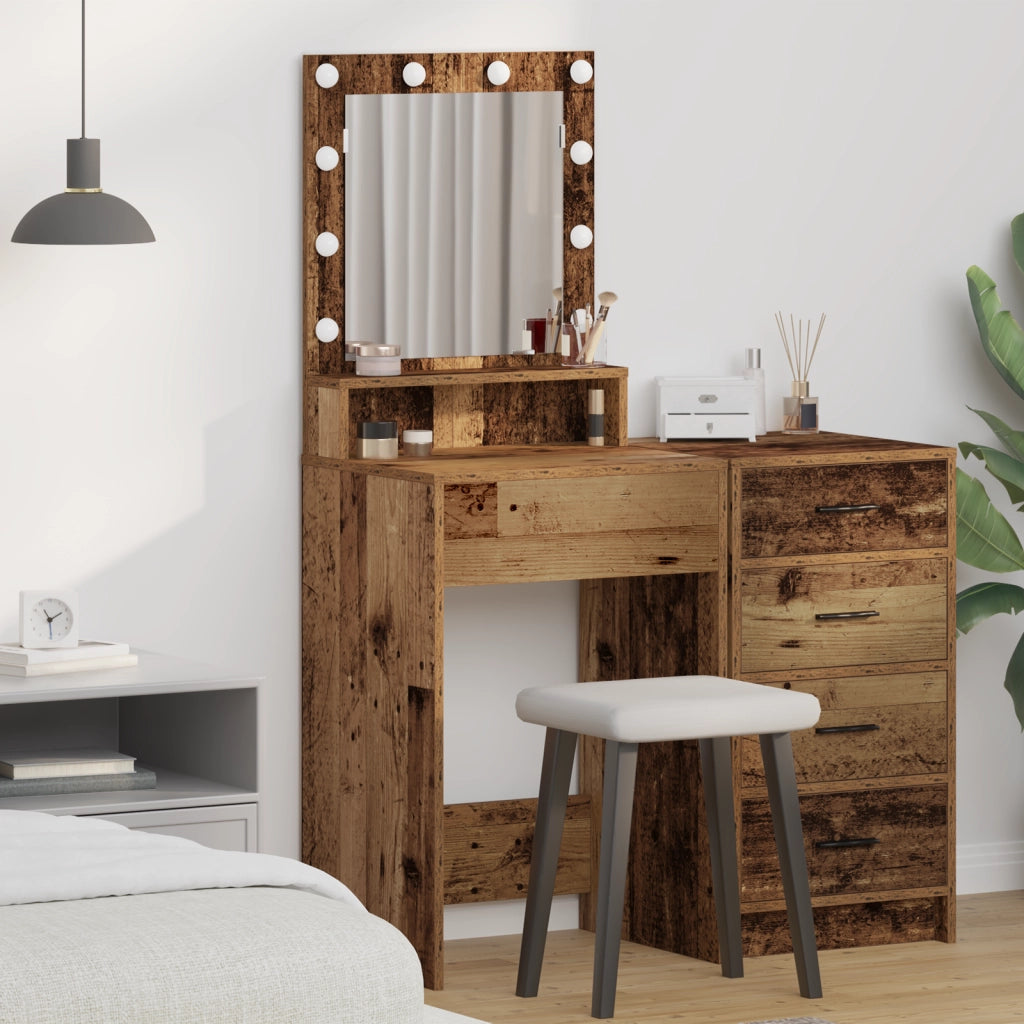 Tavolo da Toeletta con Luci LED - Legno Vecchio, 50x41x135 cm