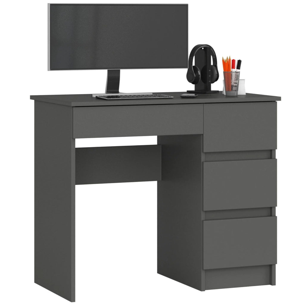 Scrivania per computer AKORD A7 Grigio Grafite 90 cm 4 cassetti 90x50x77 cm Modello a destra
