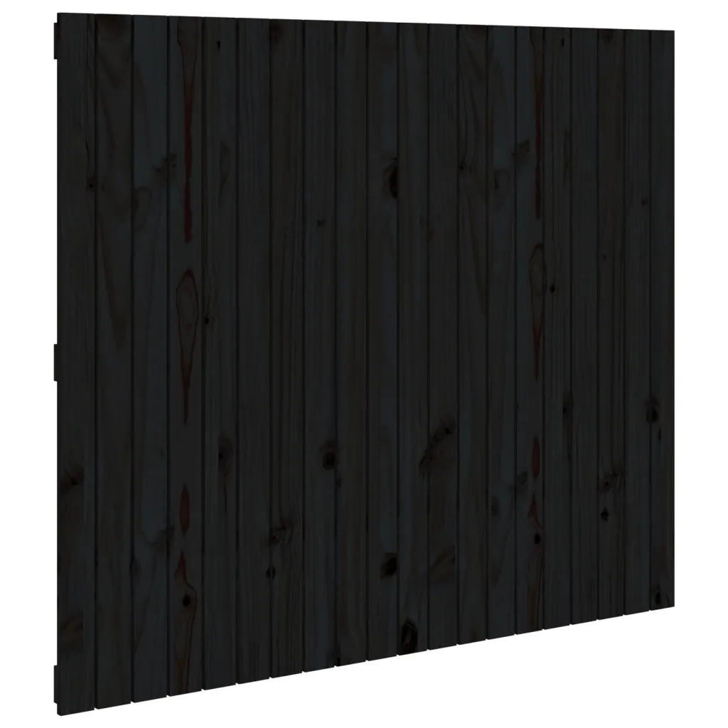 Testiera da Parete-Testiera a Muro-Testata Decorativa Nera 127,5x3x110cm in Legno Massello di Pino