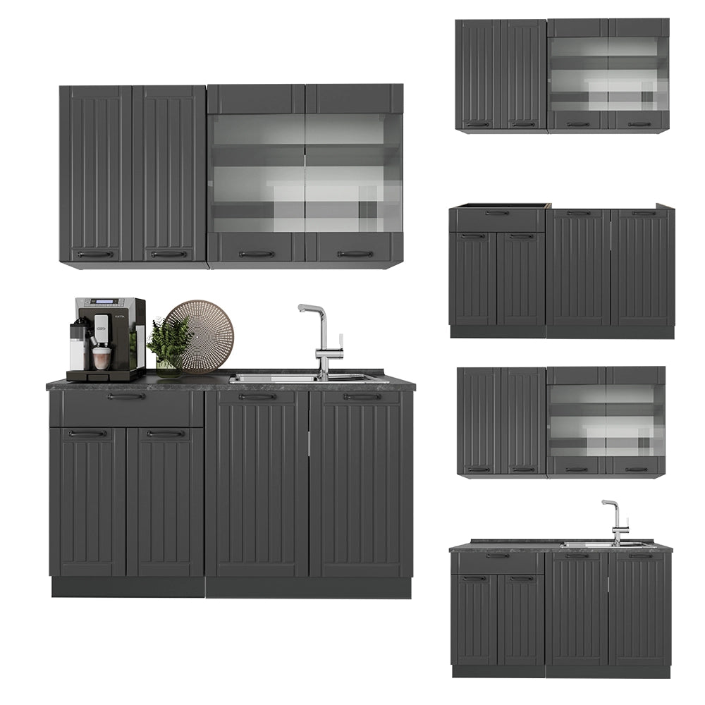 Cucina monoblocco Fame-Line Grigio scuro/Antracite 140 cm, PL Rovere Vicco