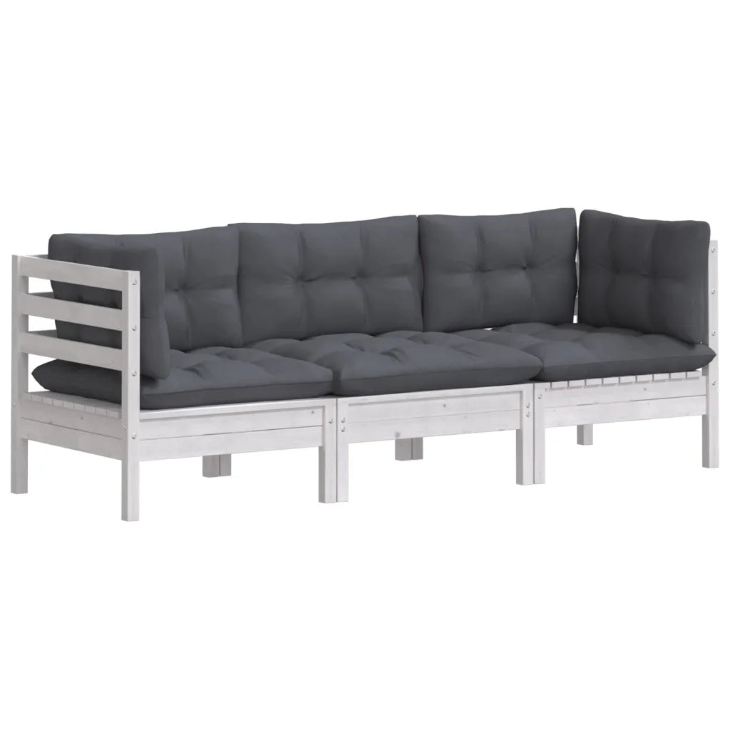 Divano da Giardino a 3 Posti Cuscini-Sofa da Giardino-Divano da esterno Antracite Massello di Pino 782755