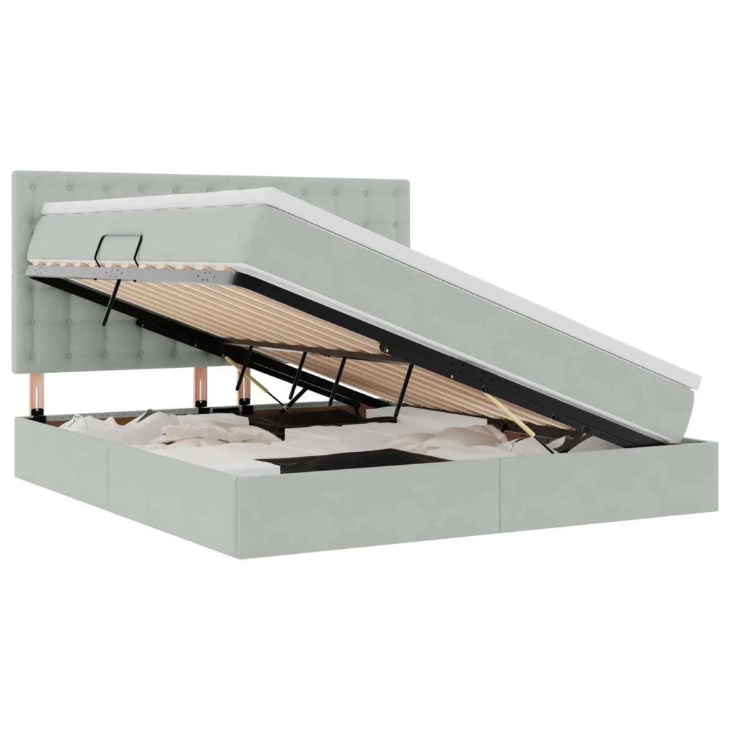 Letto con contenitore e materasso Grigio chiaro 180 x 200 cm
