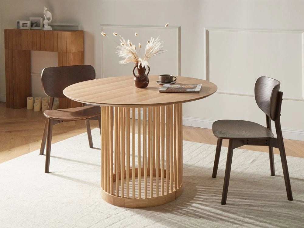 Tavolo da pranzo per sala da pranzo Cucina ø 110 cm Gambe in legno massello Impiallacciatura rovere chiaro