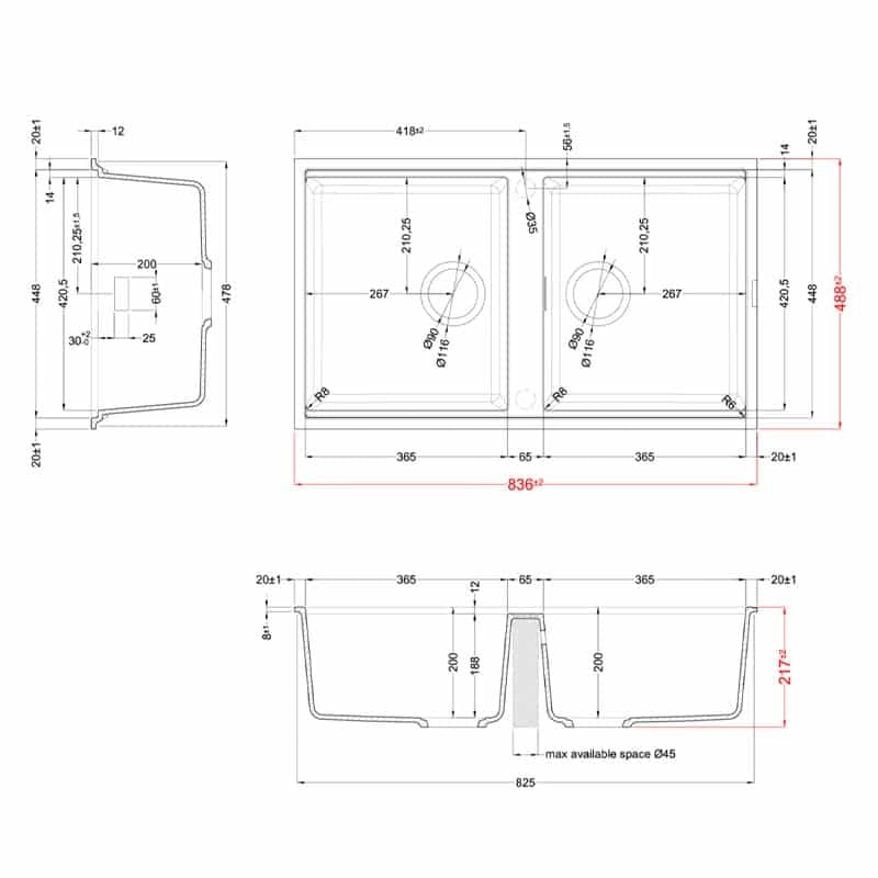 Lavello Elleci Incasso 2 vasche 83,6x48,8 Best 450 Sottotop Granitek Espresso Marrone LGB45078BSO
