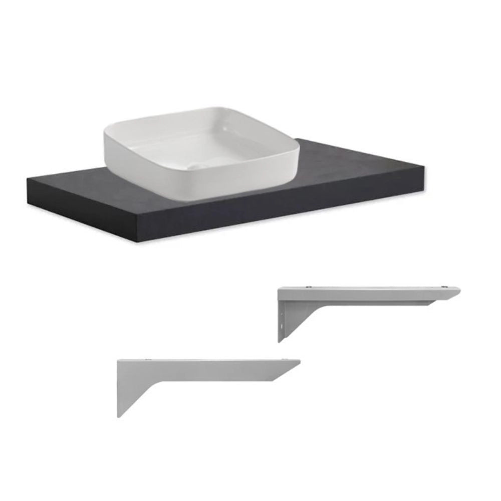 Mensolone da bagno antracite 80x48 con lavabo da appoggio bianco: minimalismo e funzionalità per un bagno moderno