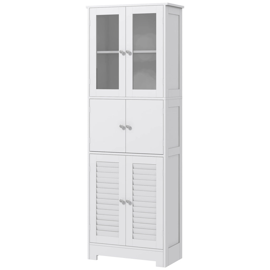 Mobile Colonna Bagno con 3 Armadietti e Ante in Vetro e a Persiana, 60x30x170.5cm, Bianco