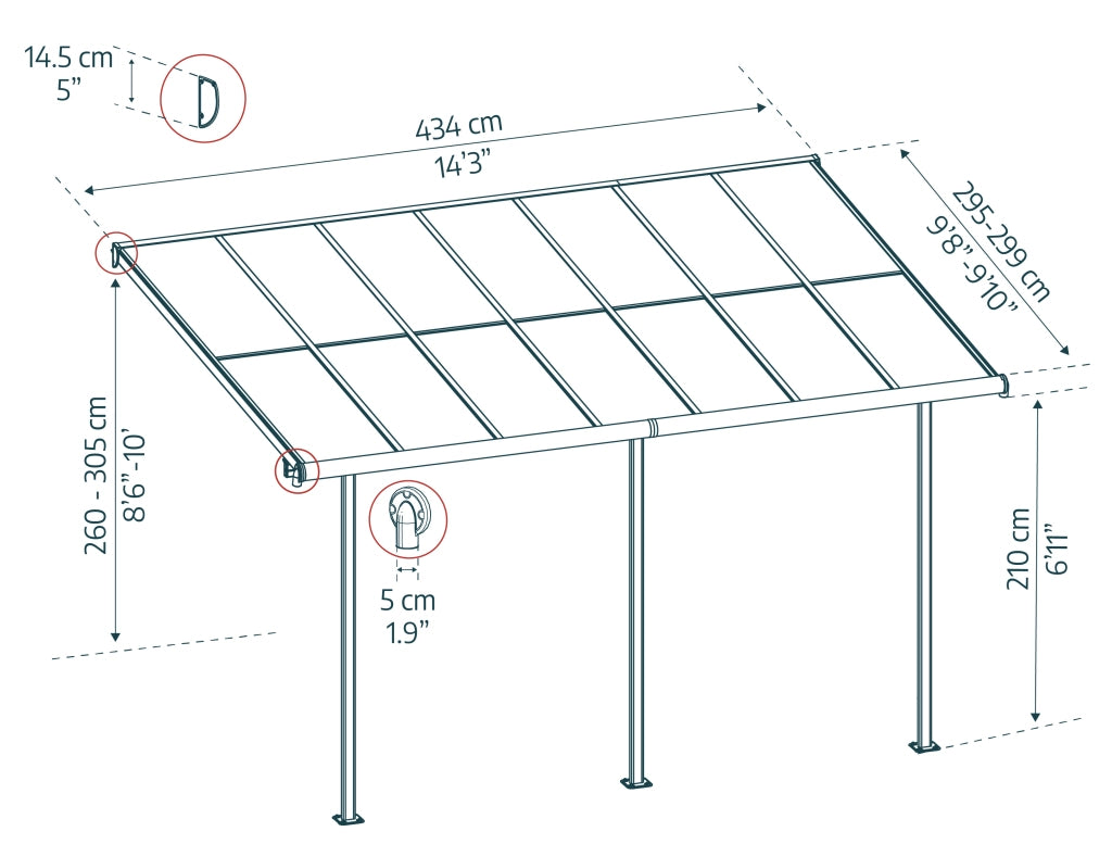 Canopia Sierra Cabrio Pergola Addossata in Alluminio 3X4.3 m Struttura grigia / Pannelli grigio opaco