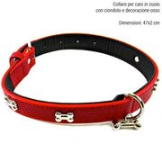Trade Shop - Collare Per Cani Cuccioli Gatti Animali In Cuoio 47 Cm Vari Colori Ciondolo Osso -