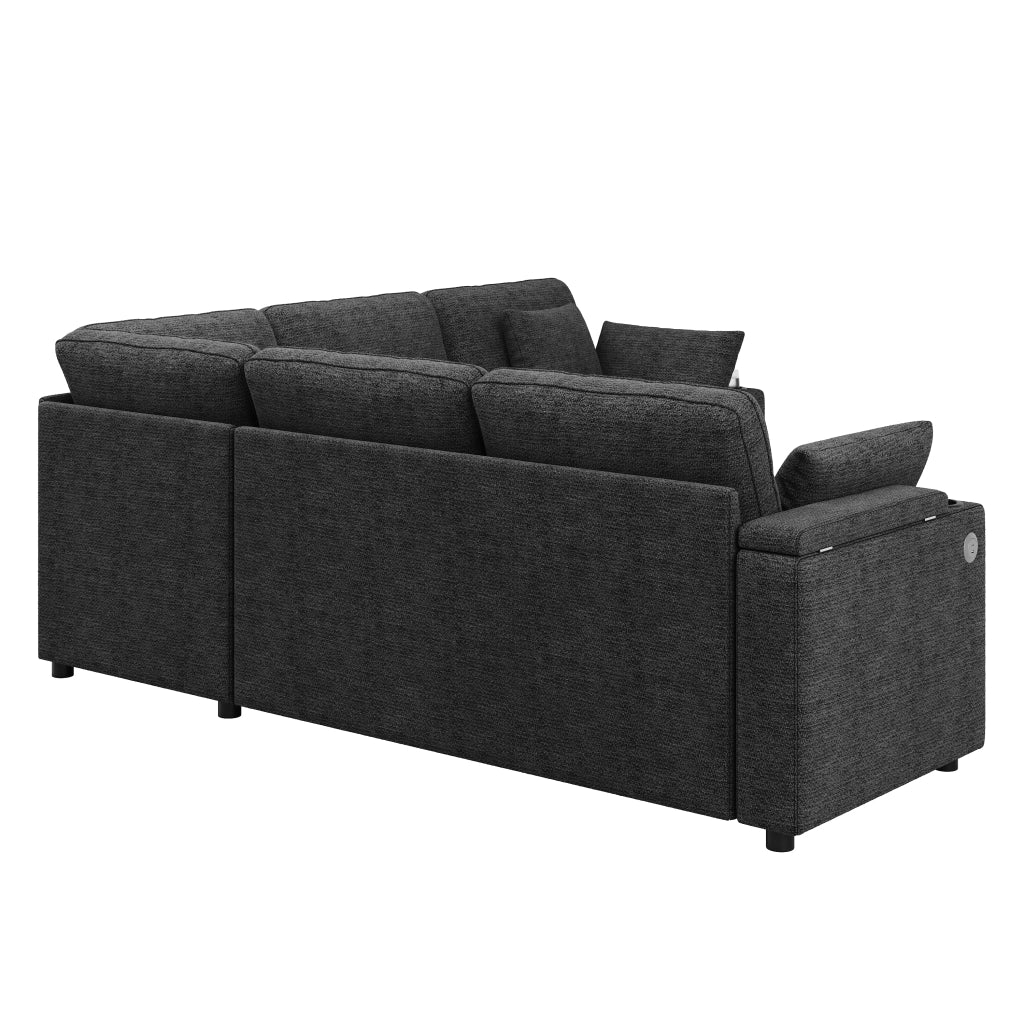 DIVANO ANGOLARE Letto Estraibile 204x204x83 cm Chenille Grigio con 4 cuscini
