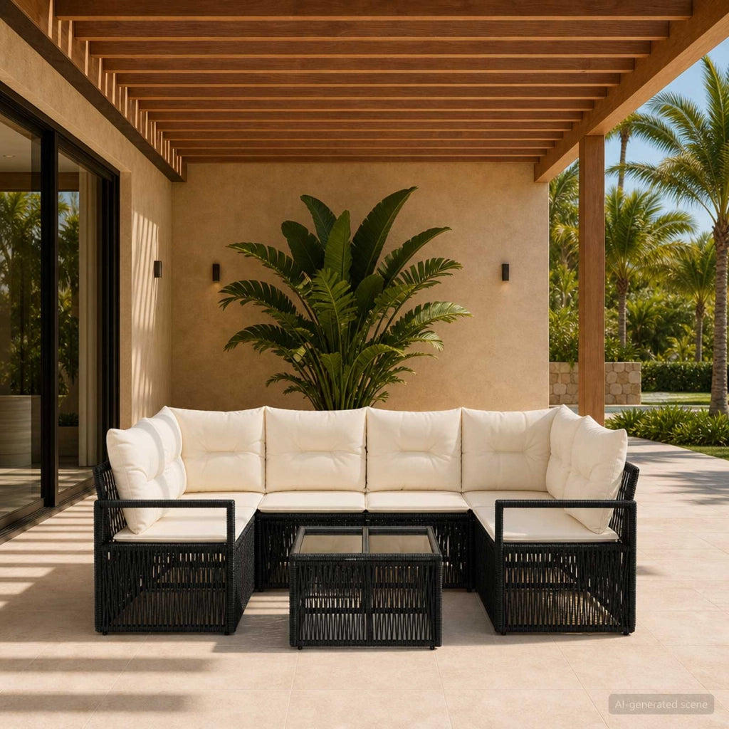 Set Divano da Giardino 7 pz Nero polyrattan 3435646