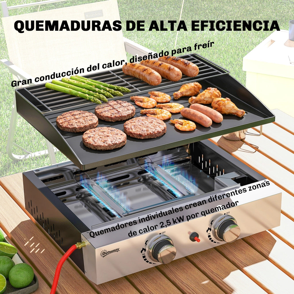 Barbecue a Gas 2 Bruciatori 5 kW Portatile con Griglia e Raccolta Grasso ¨C zephmum ¨C Nero