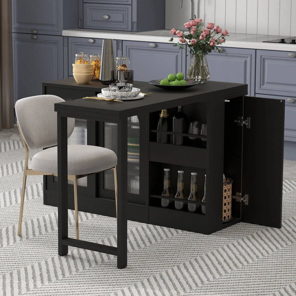 Tavolo Estensibile con 1 Anta; 2 Ripiani Regolabili e Ripiani Aperti; Piano Girevole a 360°; per Cucina; MDF; 121;5 x 40 x 76;7 cm; Nero