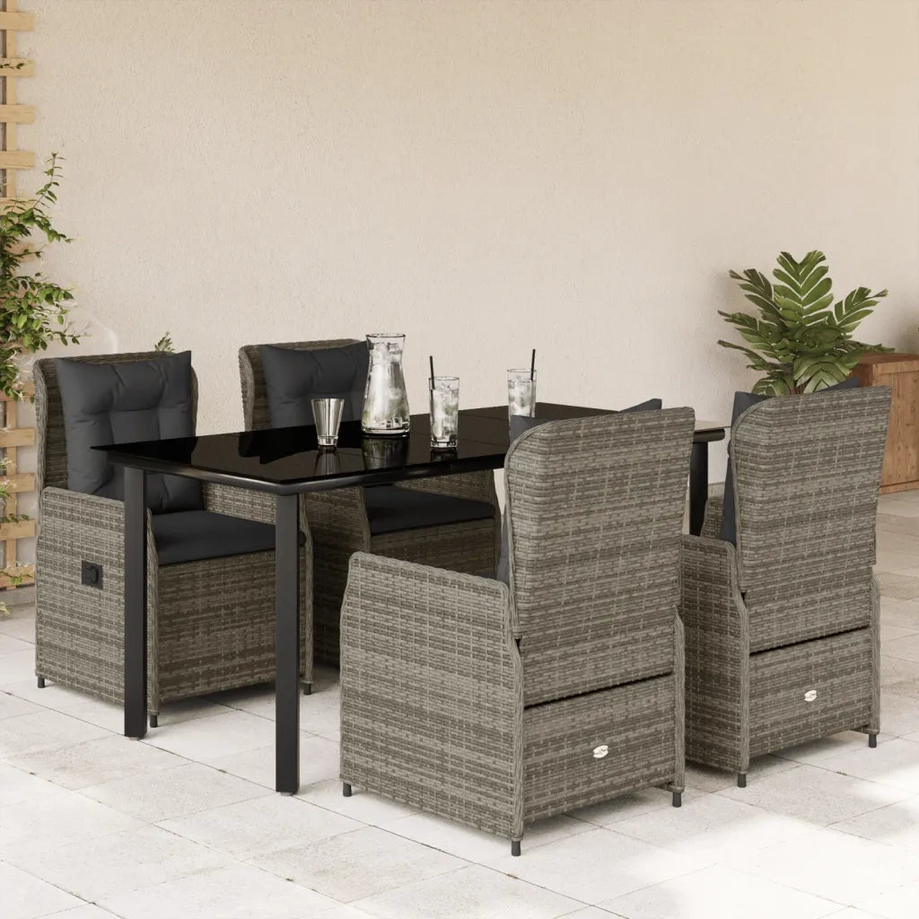 Set da Pranzo da Giardino 5 pz con Cuscini in Polyrattan Grigio 3262864