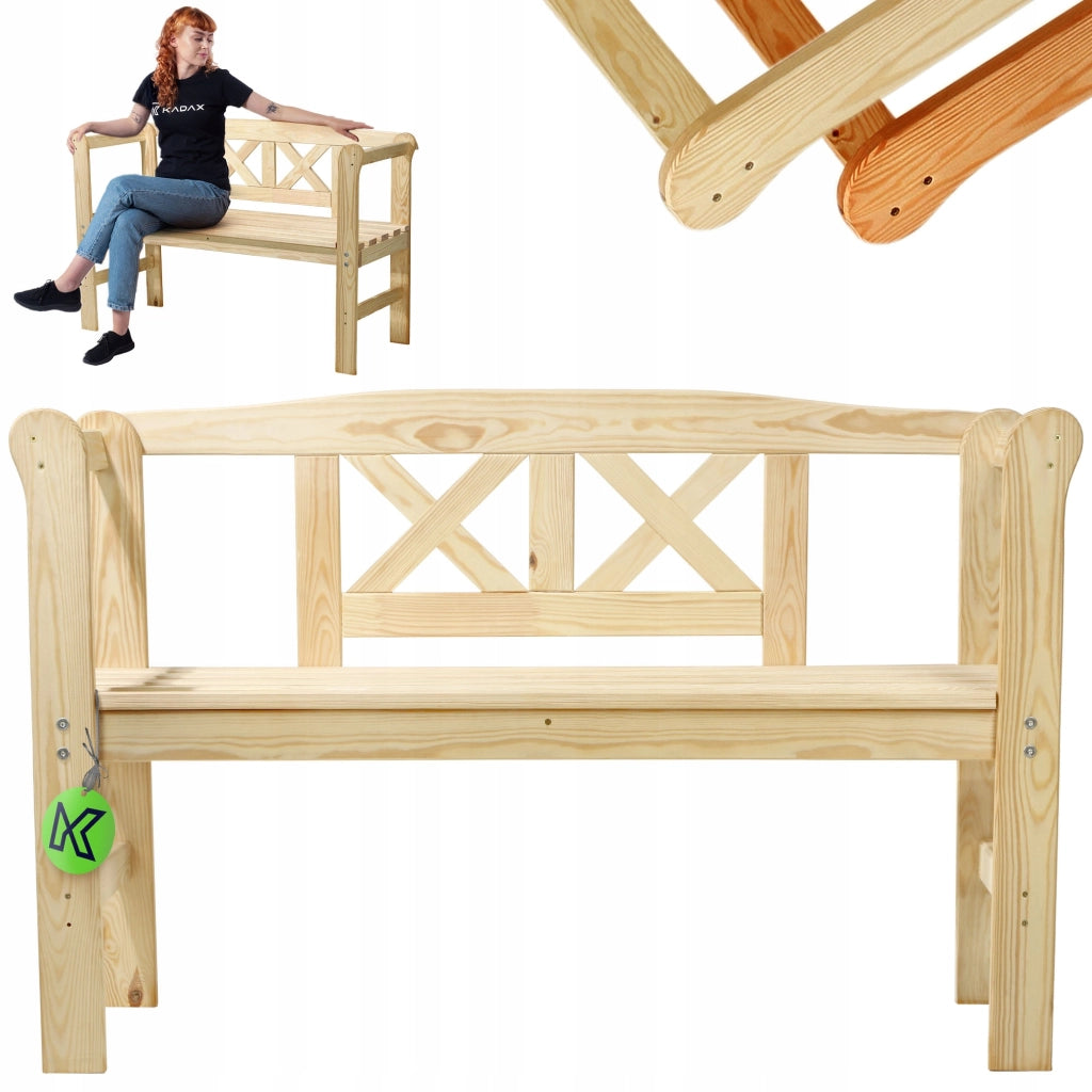 Panchina da giardino in legno KADAX con schienale, 119 cm, per giardino e terrazzo, colore naturale.
