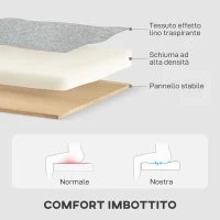 Divano Letto 3 Posti con Chaise e Spazio Contenitore, in Tessuto Effetto Lino, 197x129x85 cm, Grigio e Nero