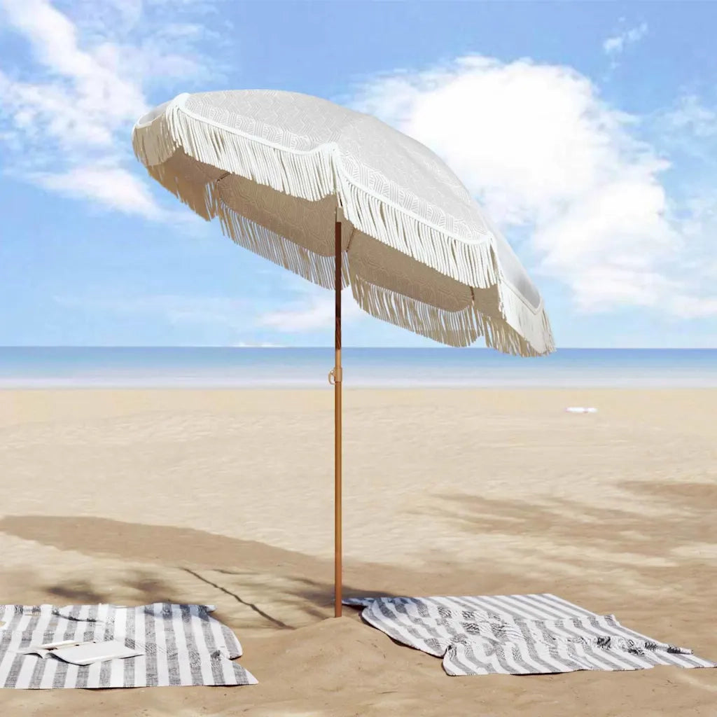 Ombrellone da Spiaggia Grigio e Bianco 160 x 160 x 196 cm 42006681
