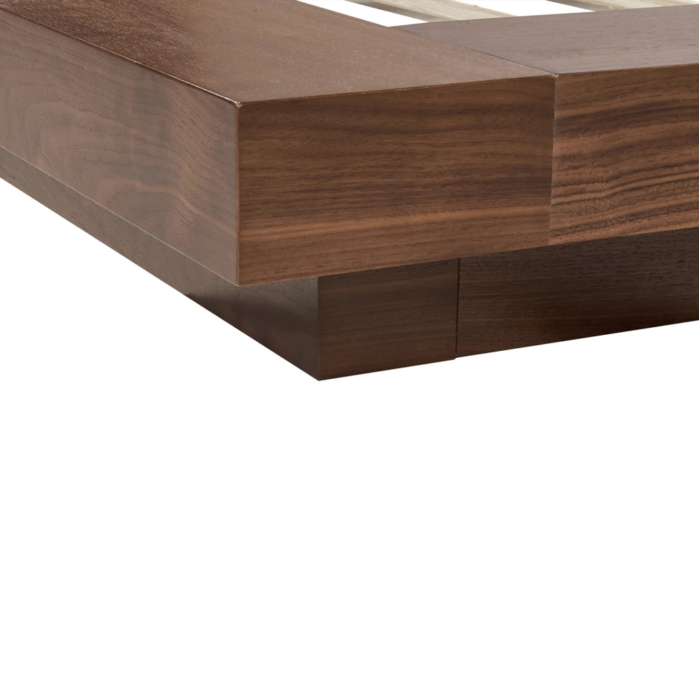 Letto LED in stile giapponese in frassino marrone 160 x 200 cm testata impiallacciata in legno bouclé a basso profilo camera da letto