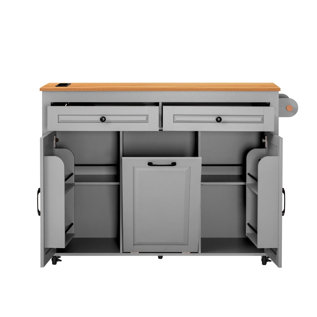 Isola da cucina mobile - Zephmum - Estraibile con piano di lavoro e vano rifiuti, prese integrate, ideale per cucina e sala da pranzo (Grigio)