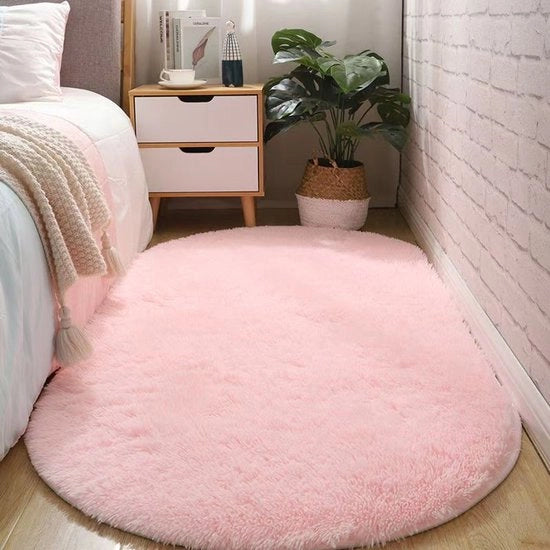 Tappeto ovale antiscivolo vetrificato resistente alla sporcizia in rosso per camera da letto e armadio, 100x200 cm.