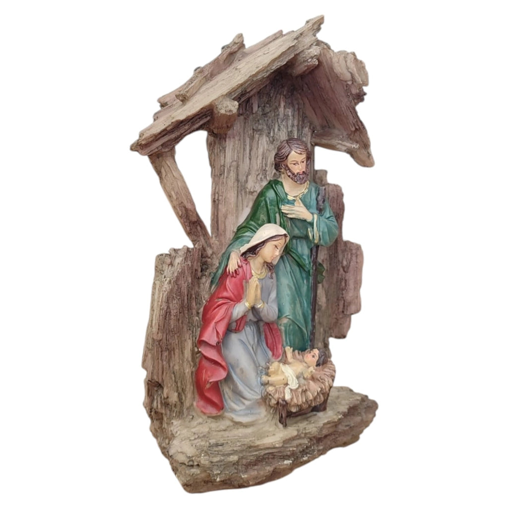 SET NATIVITA' IN RESINA CON CAPANNA A TRONCO