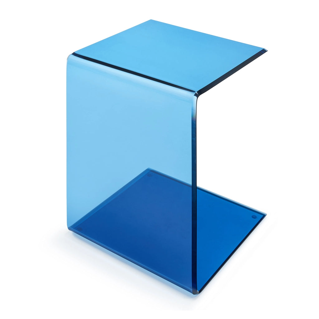 Tavolino Laterale Trölmapilu a Forma di C in Vetro 60 x 40 x 40 cm - Blu [en.casa]