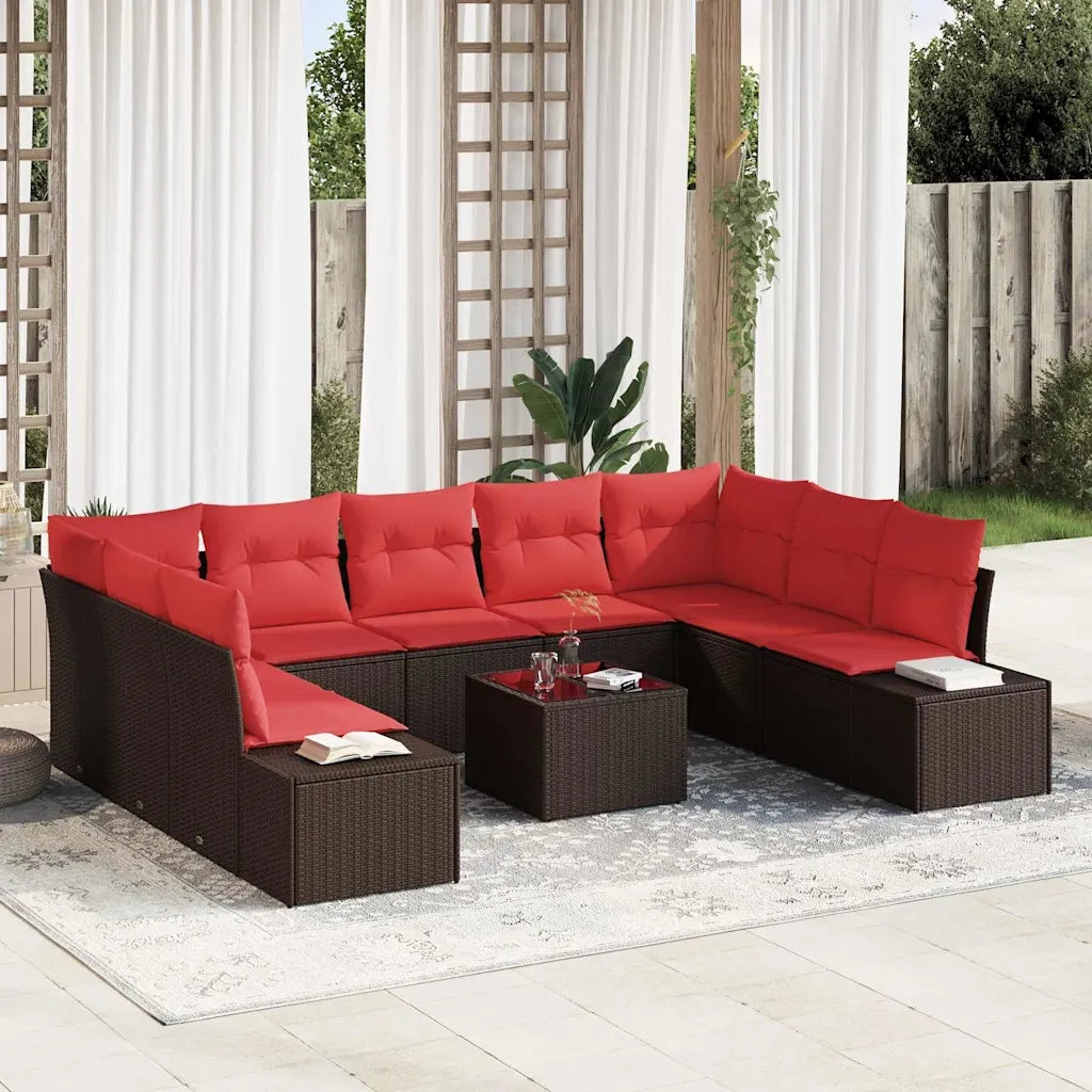 Set Divano da Giardino con cuscino 10 pcs Marrone polyrattan 3347234