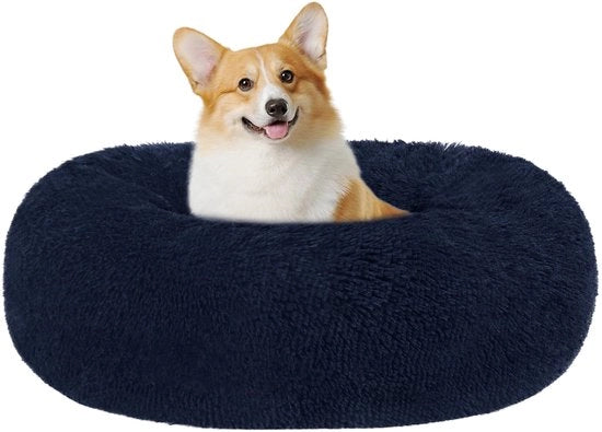 Letto per cani ortopedico, cuscino rotondo per cani, divano per cani, letto per gatti, Donut, guinzaglio morbido per cani, lavabile, 70 cm di diametro, blu marino