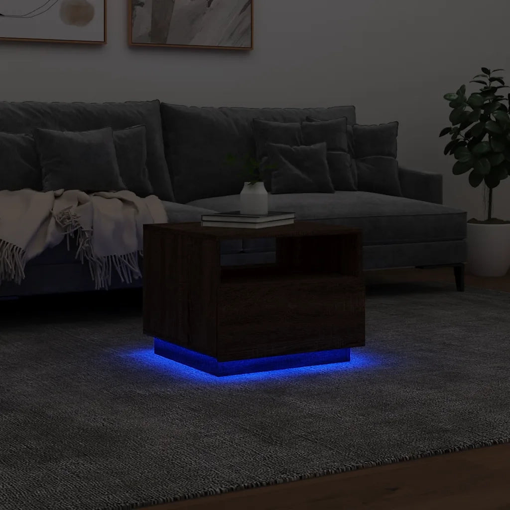 Tavolino da salotto | Tavolino da caff¨¨ | Tavolino da Soggiorno con Luci LED Rovere Marrone 50x49x40 cm