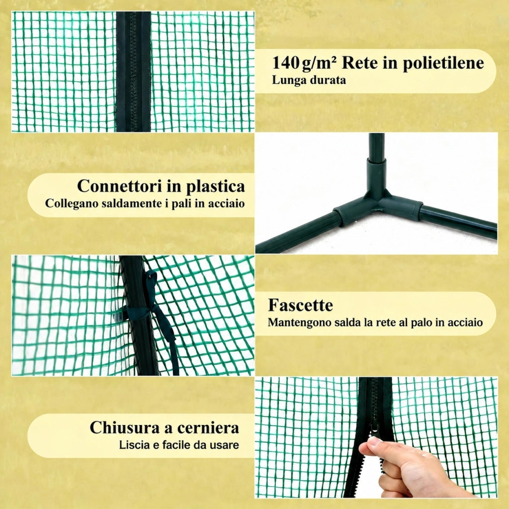 Serra conica da giardino verde in PE e acciaio; 240 x 200 x 240 cm per ortaggi