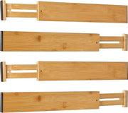 Sistema di apertura e chiusura in bambù naturale, regolabile (43-56 cm), sistema di apertura e chiusura morbido, organizzatore per cucina, bagno, camera da letto, comodino e ufficio, set da 4 pezzi.