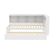 Letto estraibile singolo 90×200 cm con USB e vani portaoggetti; senza materasso; legno; bianco