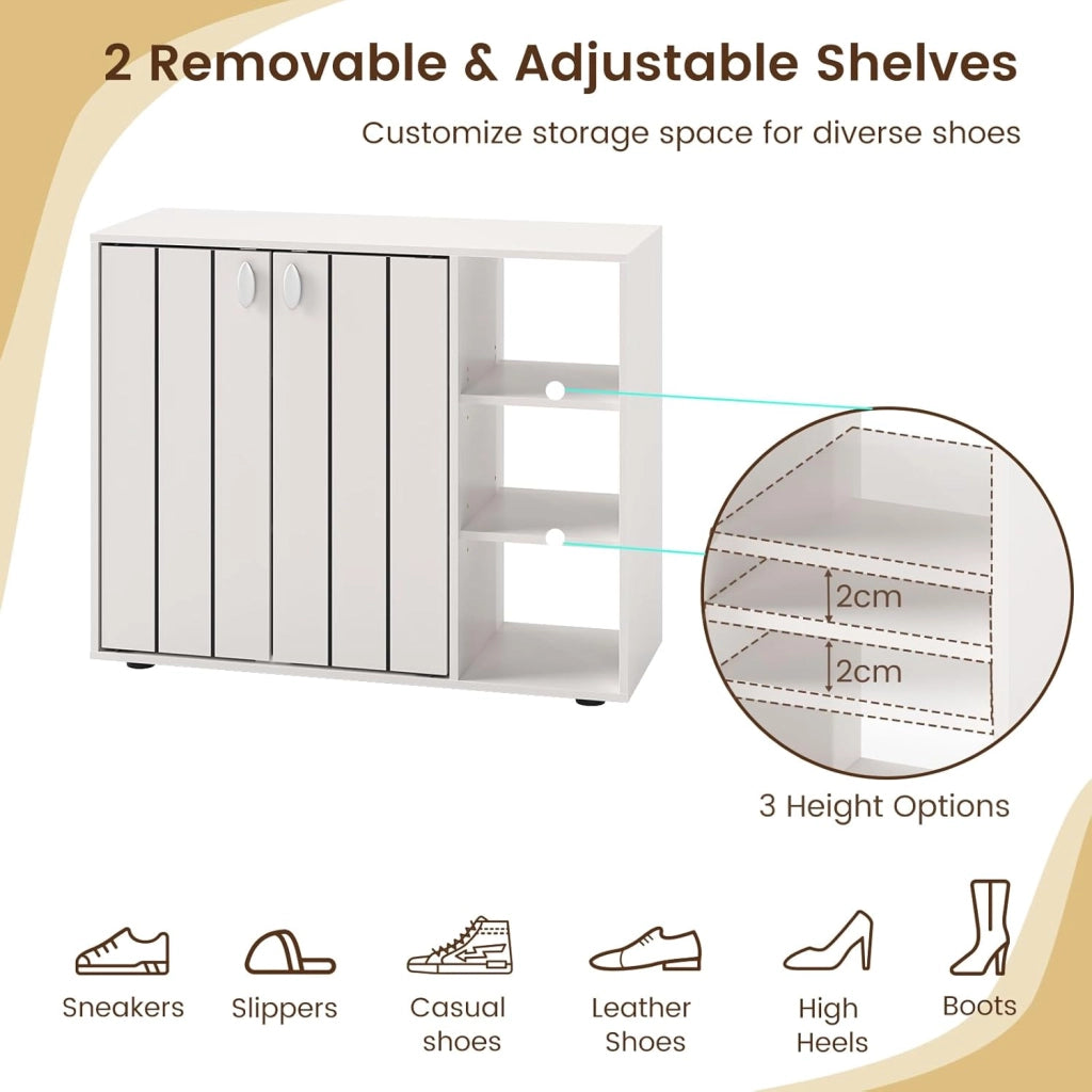 Scarpiera a 3 ripiani con 2 ante e 3 scomparti aperti con ripiani rimovibili, cassettiera per ingresso, corridoio e soggiorno, 80 x 31 x 64,5 cm (bianco)
