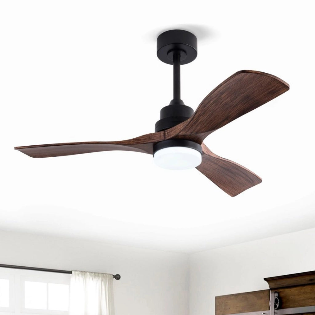 Ventilatore da soffitto con luce LED, 3 pale ABS, motore DC, nero e noce scuro
