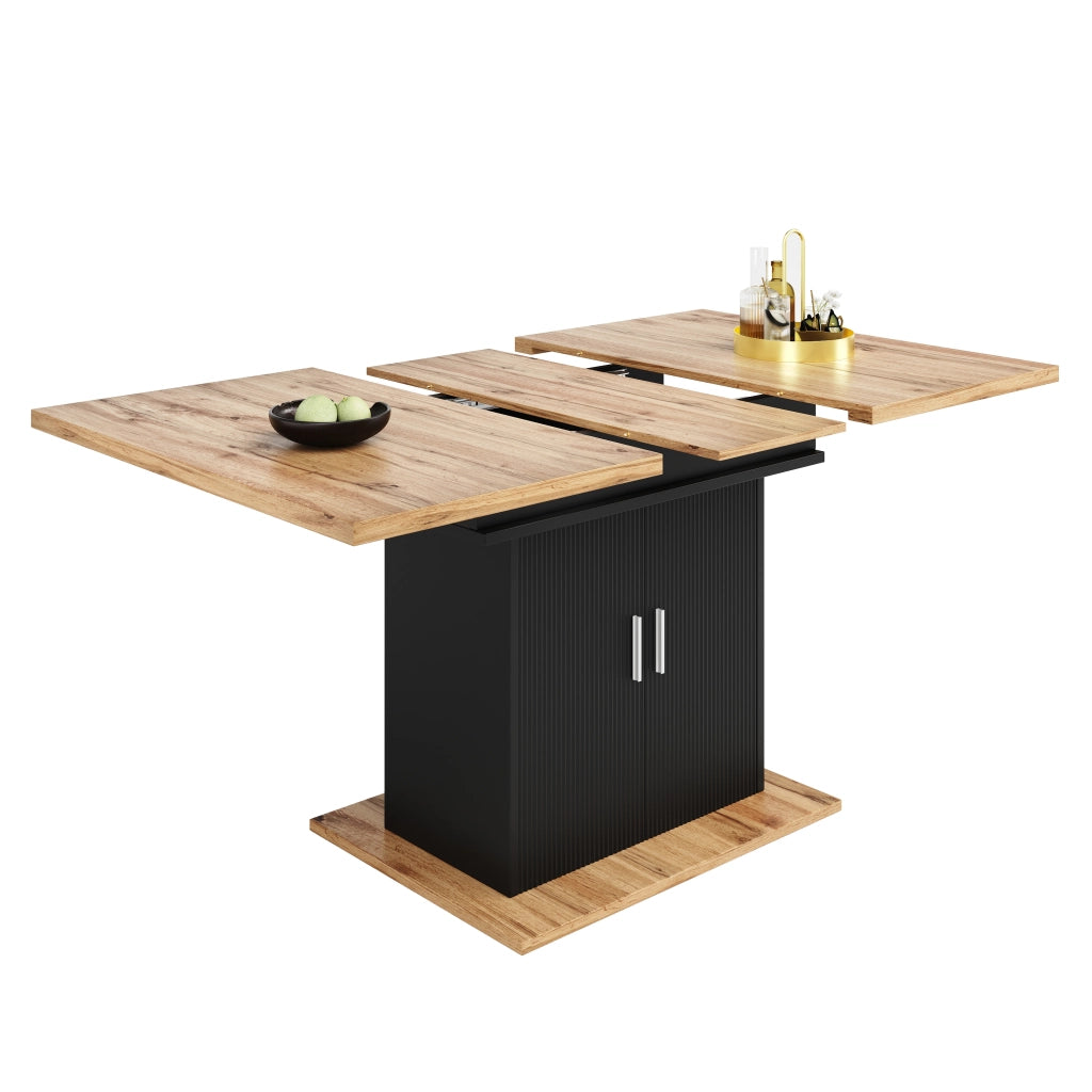 Tavolo da Pranzo Allungabile con Ripiani ¨C MINIMAL ¨C 140x70 cm, Naturale/Nero