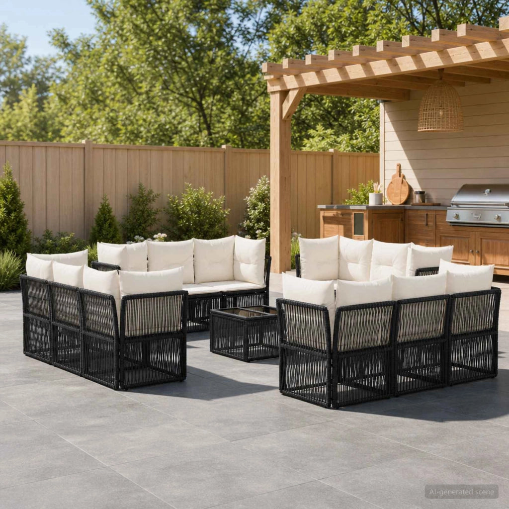 Set Divano da Giardino 13 pz Nero polyrattan 3434149