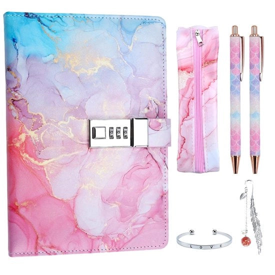 Diario con Blocco di Codifica - Set di 6 Pennarelli - Penna e Custodia - Blocco di Note e Bracciale - Regalo Creativo per Adolescenti 6-15 Anni - Sicuro e Stiloso - Libro di Note