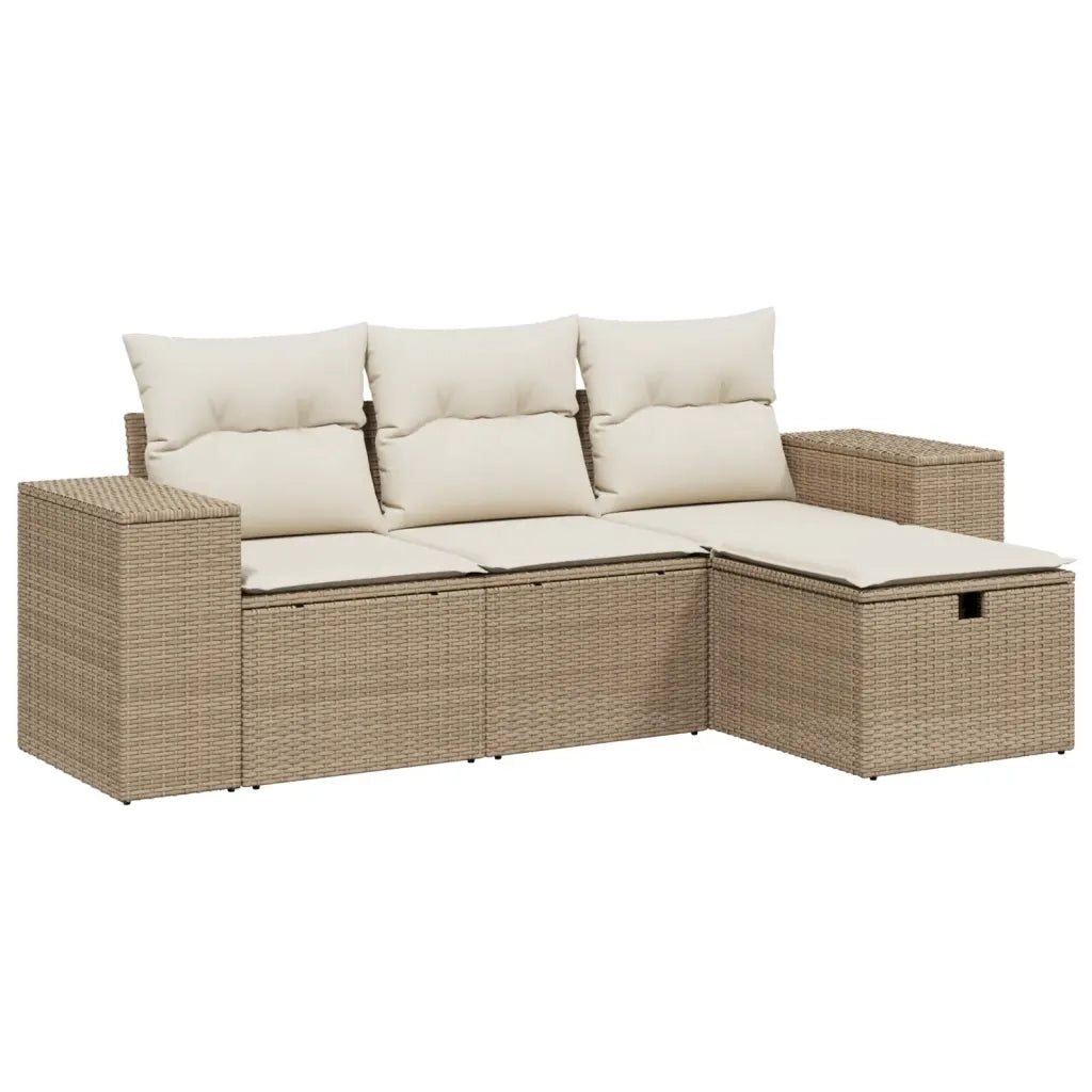 Set Divano da Giardino 4 pz con Cuscini Beige in Polyrattan