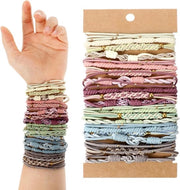 24 pezzi di elastici per capelli boho - scrunchies intrecciati per donne - accessori per capelli elastici - bracciali con perle per capelli fini, grossi, medi