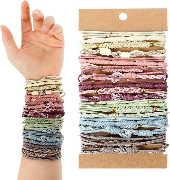24 pezzi di elastici per capelli boho - scrunchies intrecciati per donne - accessori per capelli elastici - bracciali con perle per capelli fini, grossi, medi