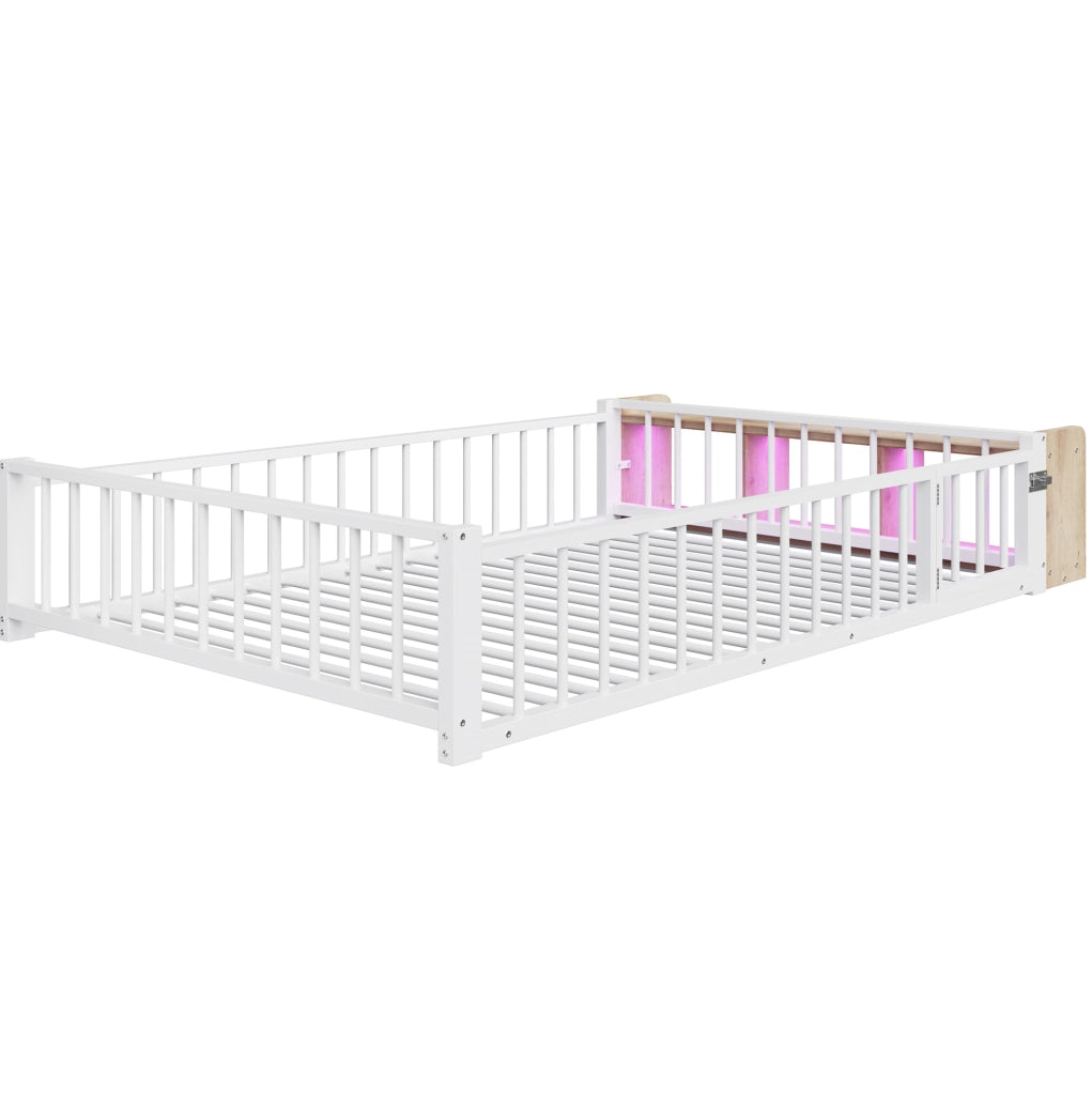 Letto in metallo con sponda, vano portaoggetti e LED, 140 x 200 cm